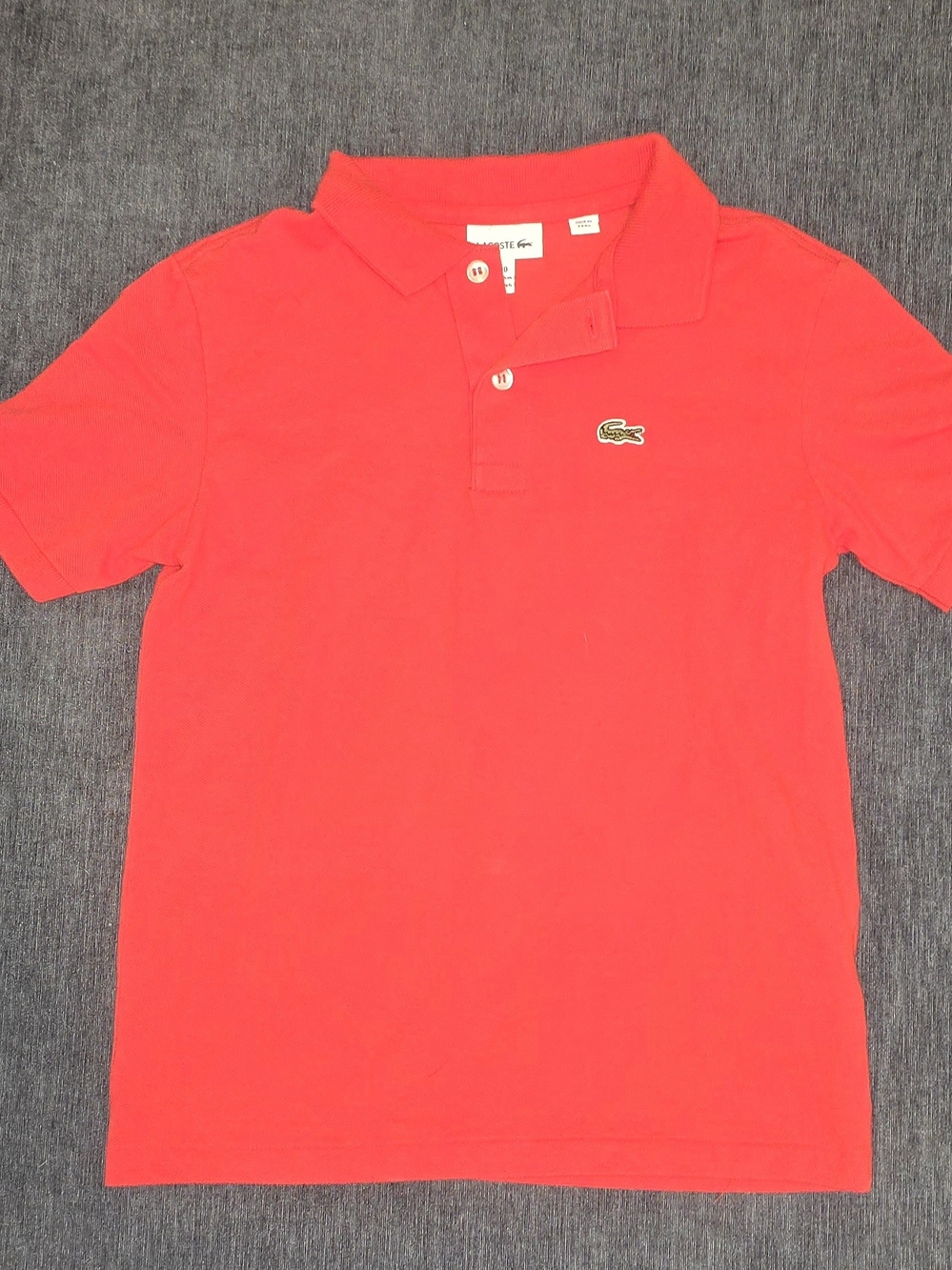 Lacoste Short Sleeve Pique Cotton Polo Shirt Red Crocodile Kids 10 S